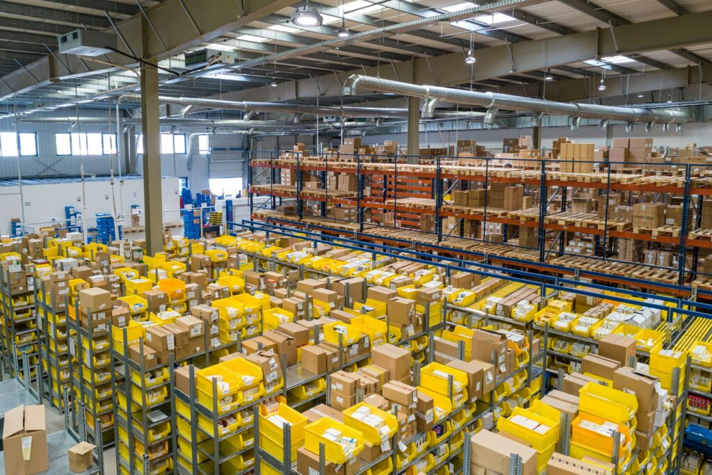 Palletized freight staged in a commercial logistics facility